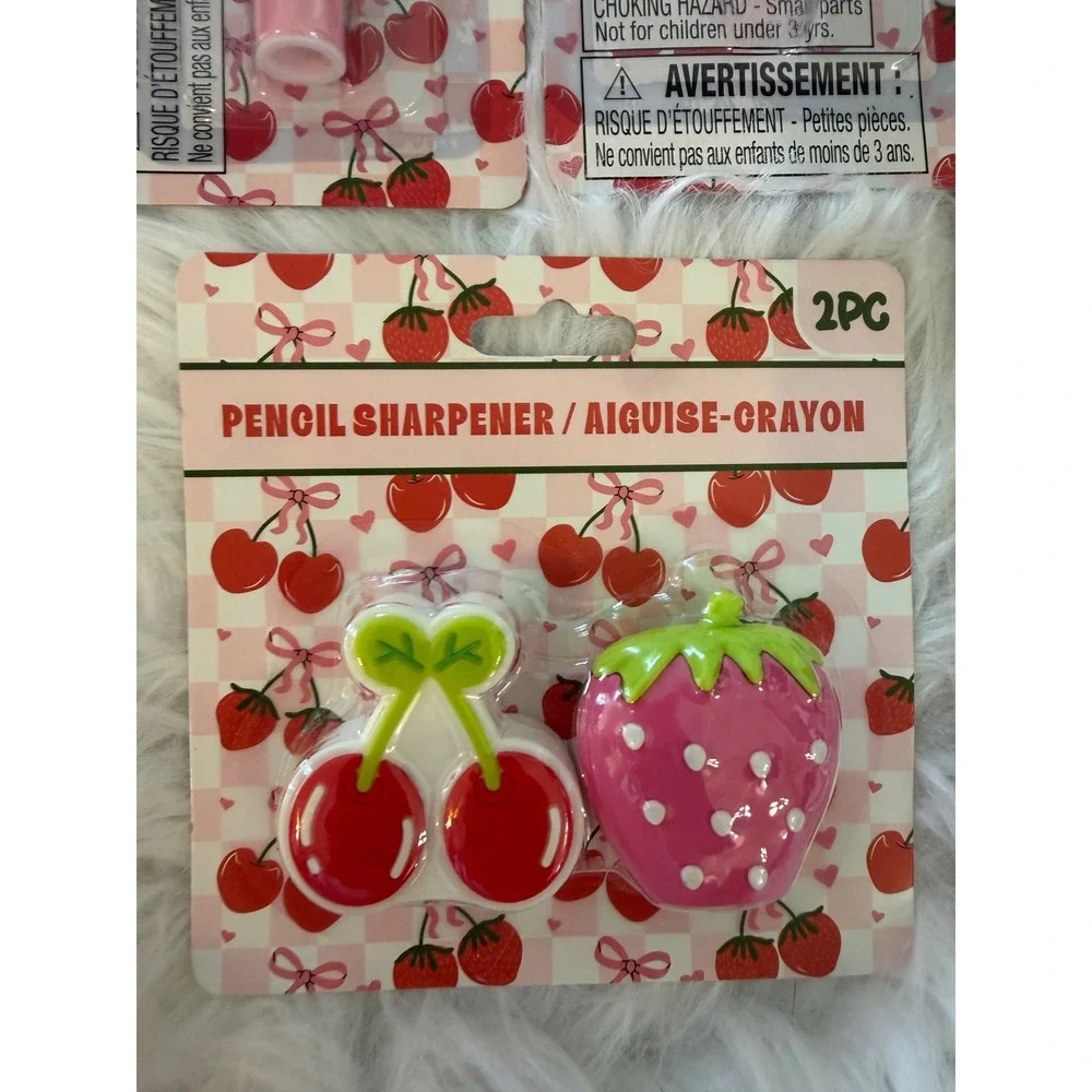 Cherry and Strawberry Stationery Set Pens Highlighters Sticky Notes Erasers 6pc